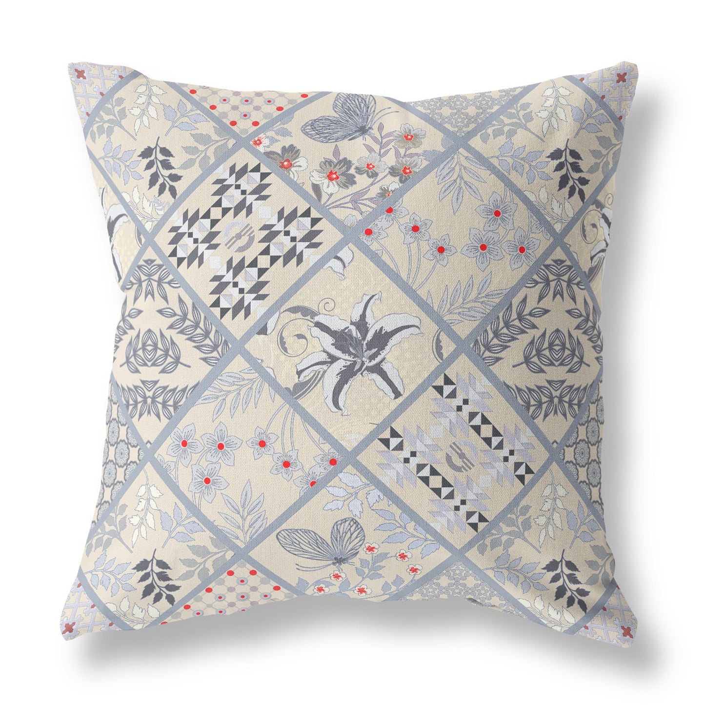 16?ǥ Cream Gray Patch Indoor Outdoor Throw Pillow