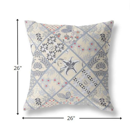 18” Cream Gray Patch Indoor Outdoor Throw Pillow