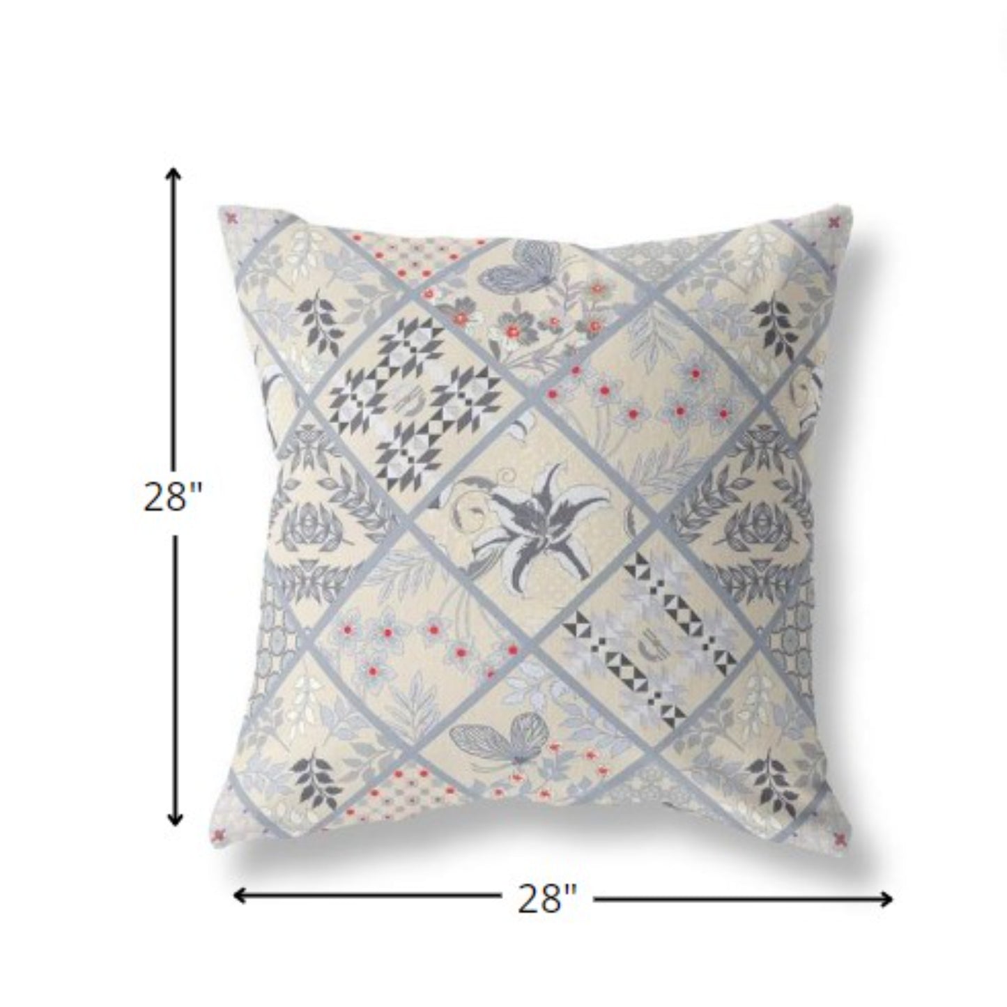 18” Cream Gray Patch Indoor Outdoor Throw Pillow