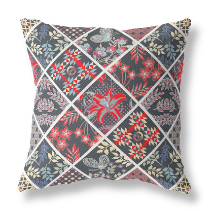 16?ǥ Black Red Patch Indoor Outdoor Throw Pillow