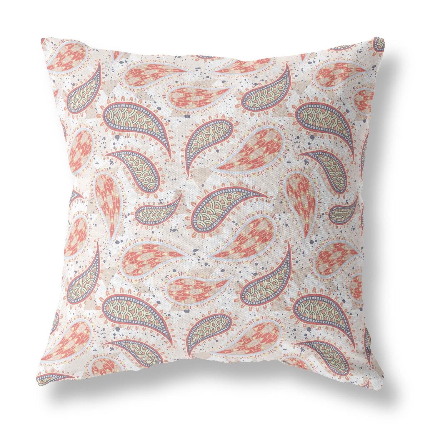 16?ǥ Red Beige Boho Paisley Indoor Outdoor Throw Pillow