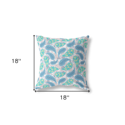 18” Green Indigo Boho Paisley Indoor Outdoor Throw Pillow