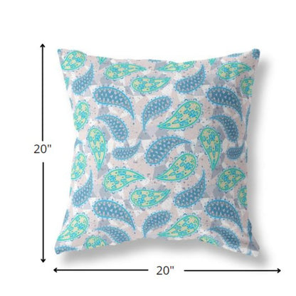 18” Green Indigo Boho Paisley Indoor Outdoor Throw Pillow