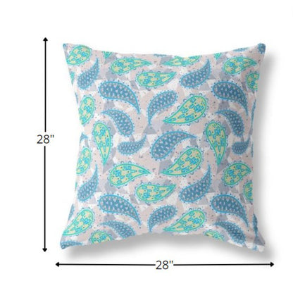 18” Green Indigo Boho Paisley Indoor Outdoor Throw Pillow