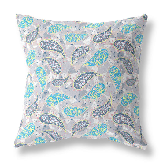 16?ǥ Gray Green Boho Paisley Indoor Outdoor Throw Pillow