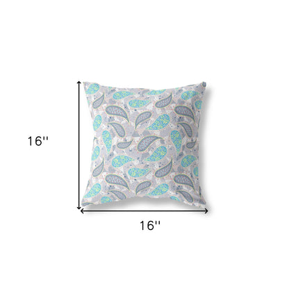 16?ǥ Gray Green Boho Paisley Indoor Outdoor Throw Pillow