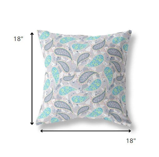 18” Gray Green Boho Paisley Indoor Outdoor Throw Pillow