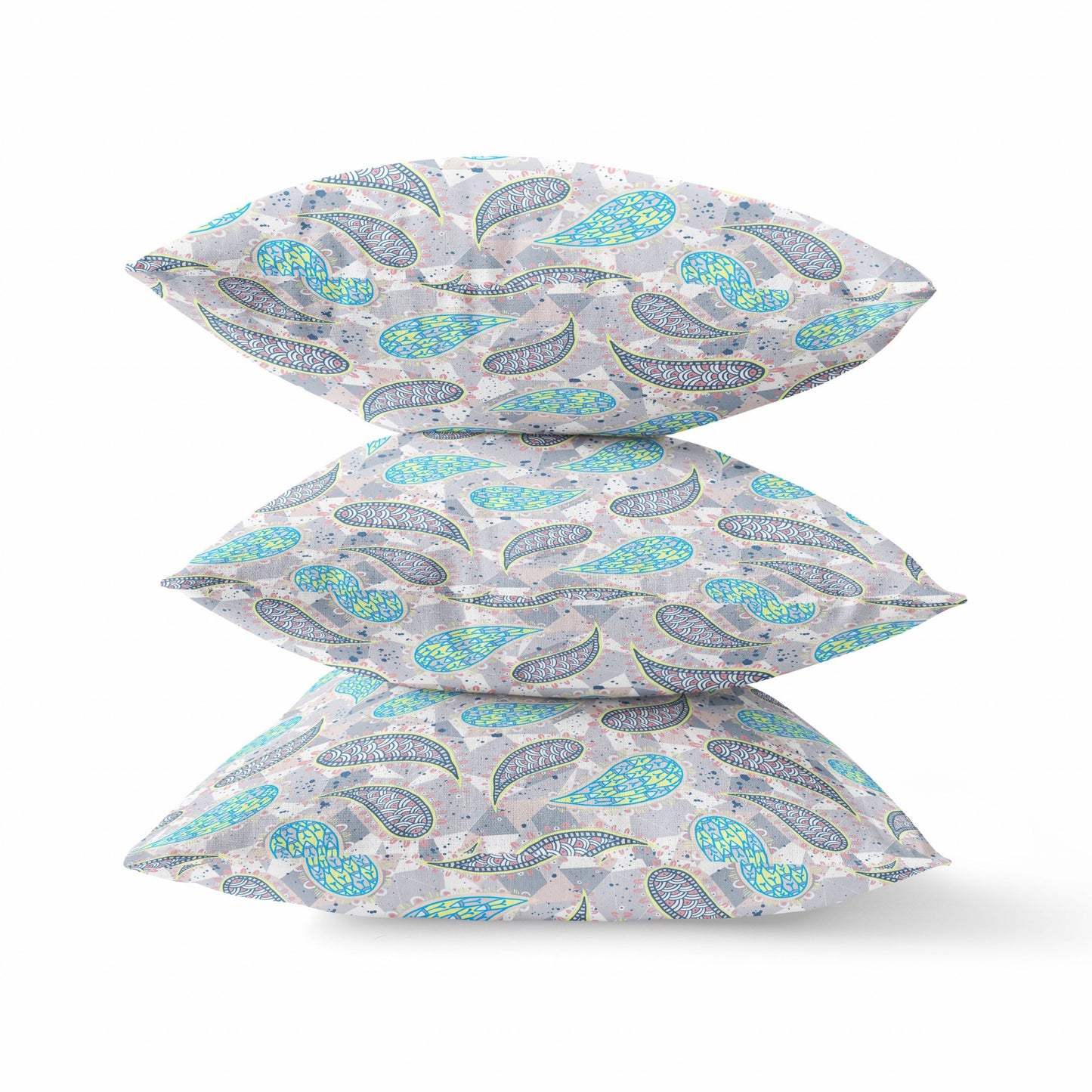 18” Gray Green Boho Paisley Indoor Outdoor Throw Pillow