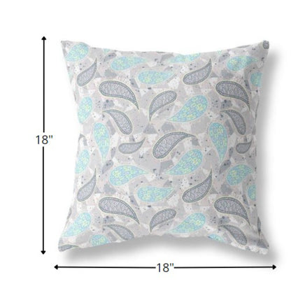 18” Gray Cream Boho Paisley Indoor Outdoor Throw Pillow