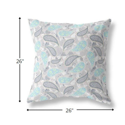 18” Gray Cream Boho Paisley Indoor Outdoor Throw Pillow