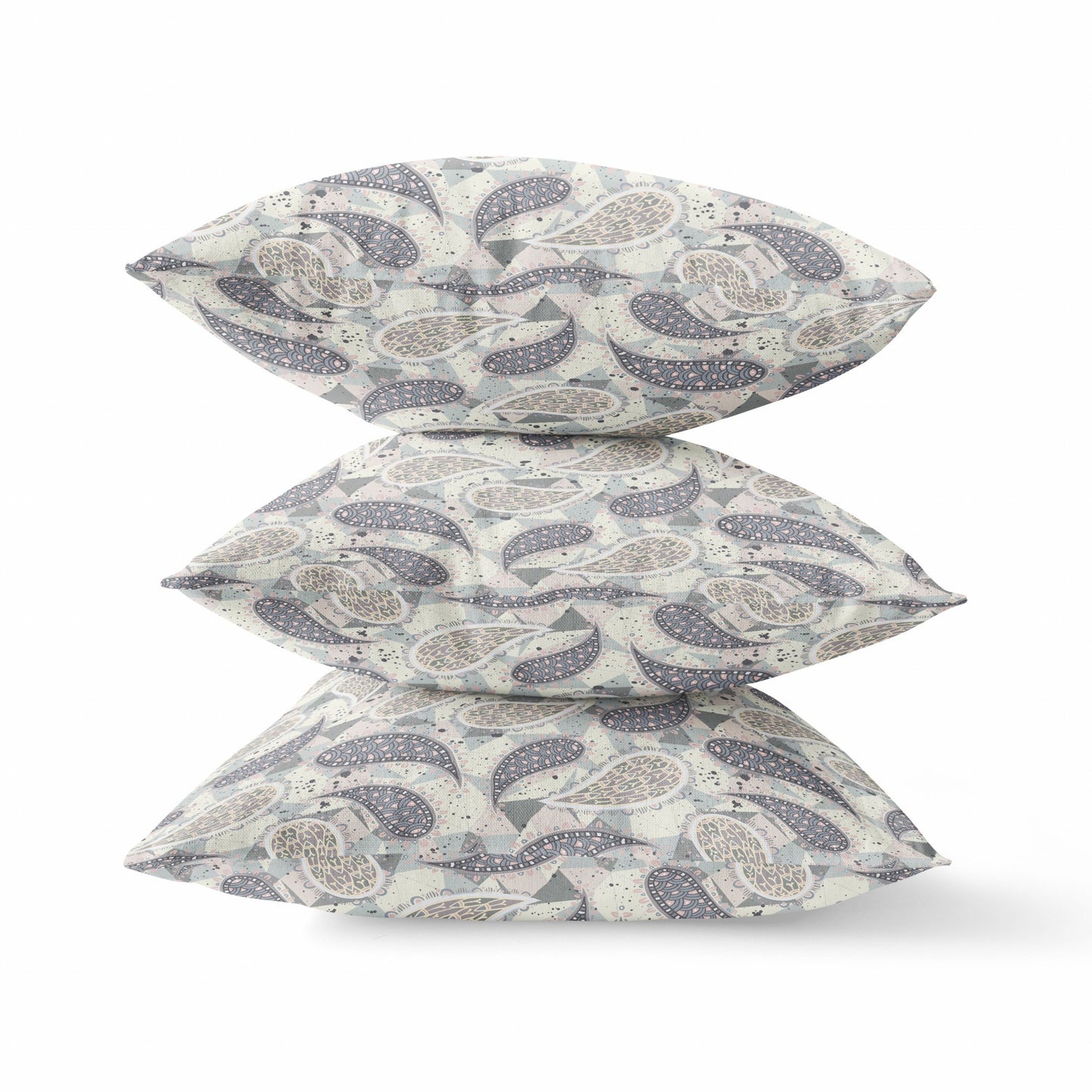 16?ǥ Gray Cream Boho Paisley Indoor Outdoor Throw Pillow