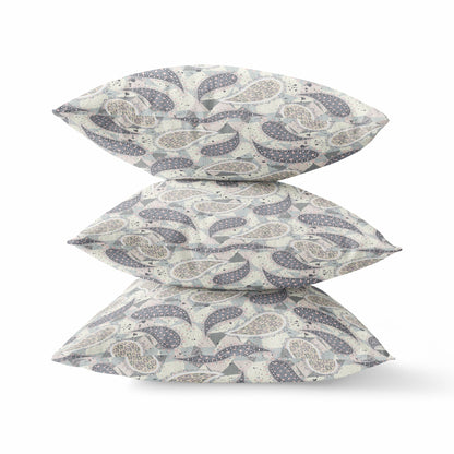 16?ǥ Gray Cream Boho Paisley Indoor Outdoor Throw Pillow