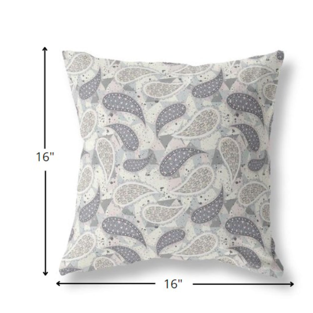 16?ǥ Gray Cream Boho Paisley Indoor Outdoor Throw Pillow