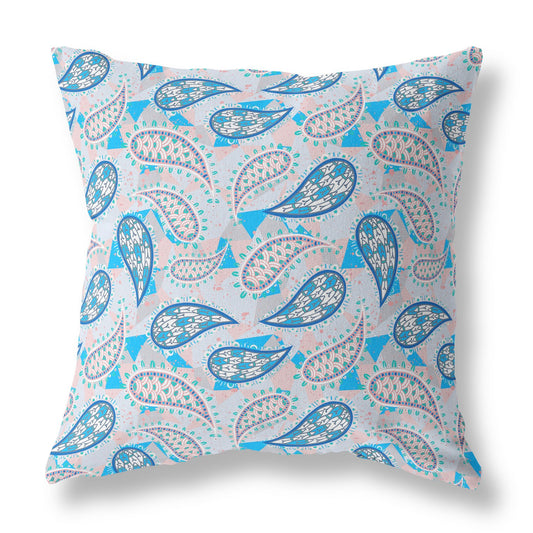 16?ǥ Blue Peach Boho Paisley Indoor Outdoor Throw Pillow