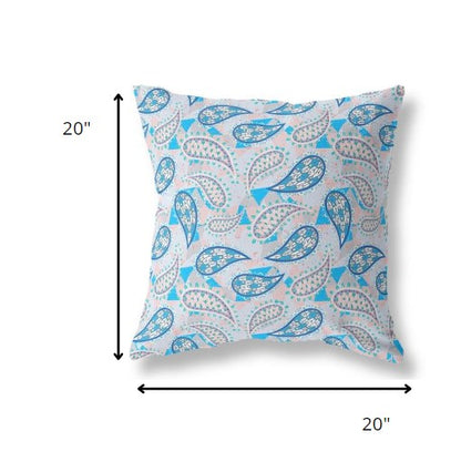 18” Blue Peach Boho Paisley Indoor Outdoor Throw Pillow