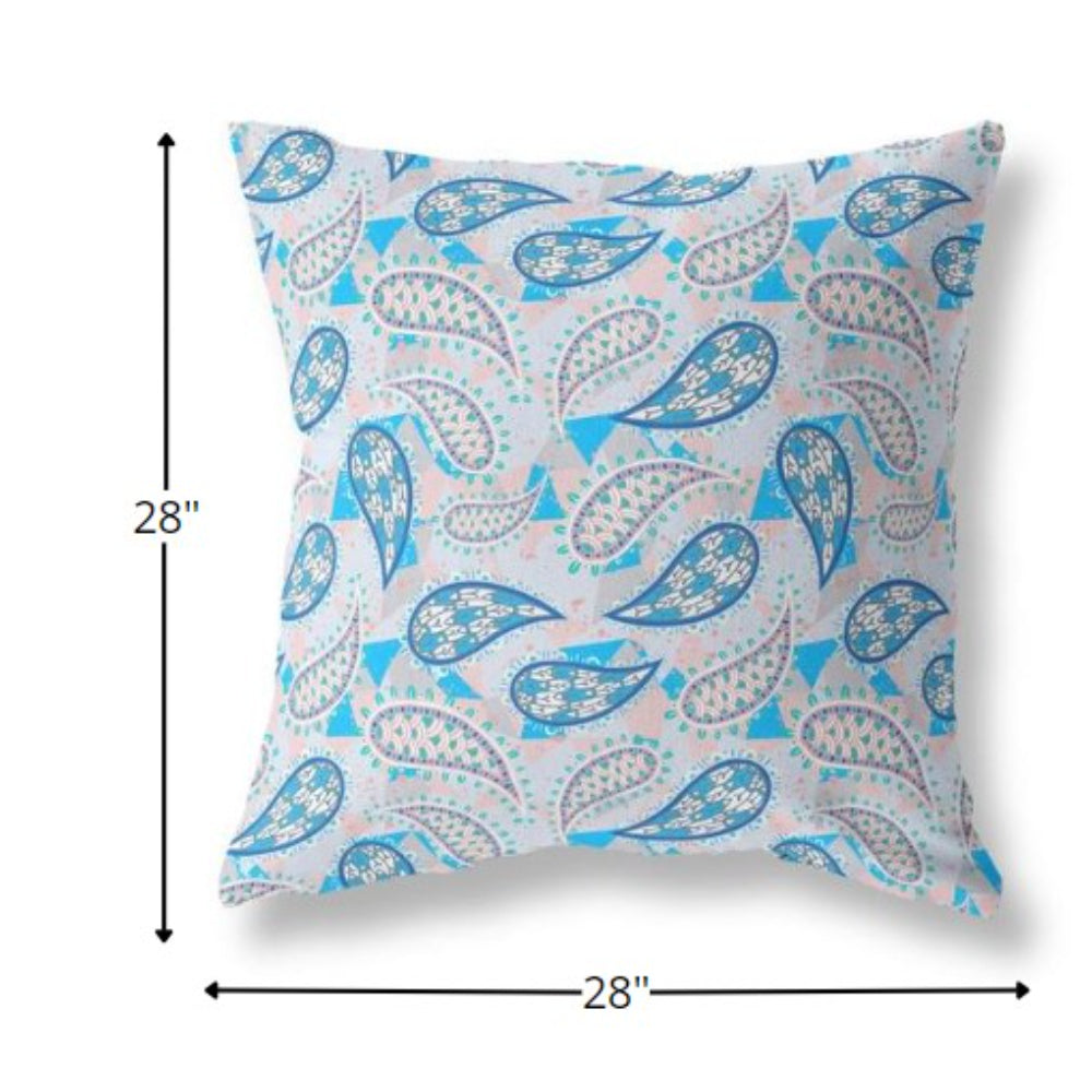 18” Blue Peach Boho Paisley Indoor Outdoor Throw Pillow