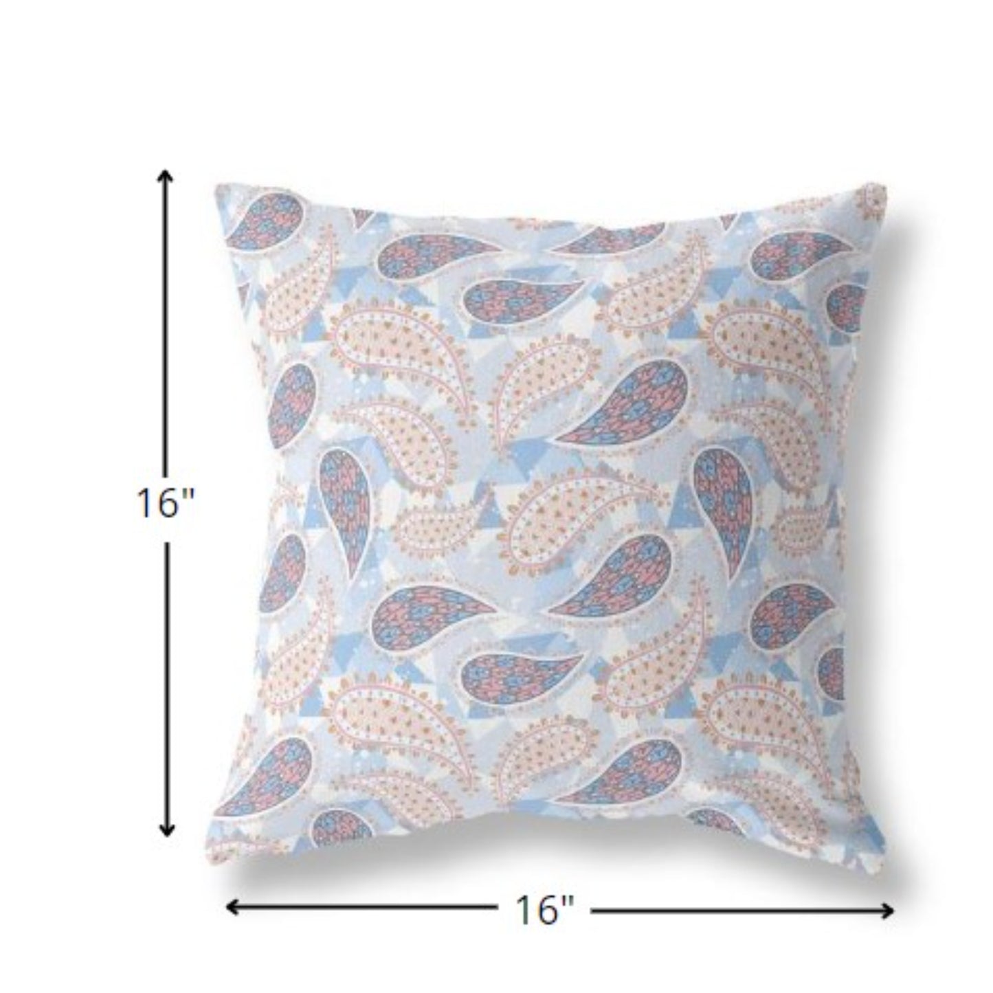 16?ǥ Blue Pink Boho Paisley Indoor Outdoor Throw Pillow