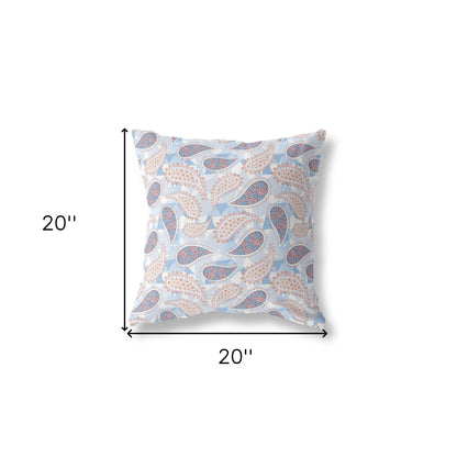 18” Blue Pink Boho Paisley Indoor Outdoor Throw Pillow