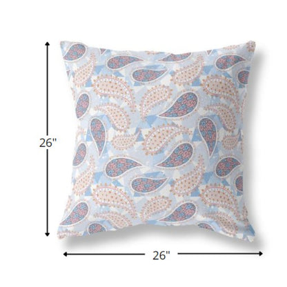 18” Blue Pink Boho Paisley Indoor Outdoor Throw Pillow