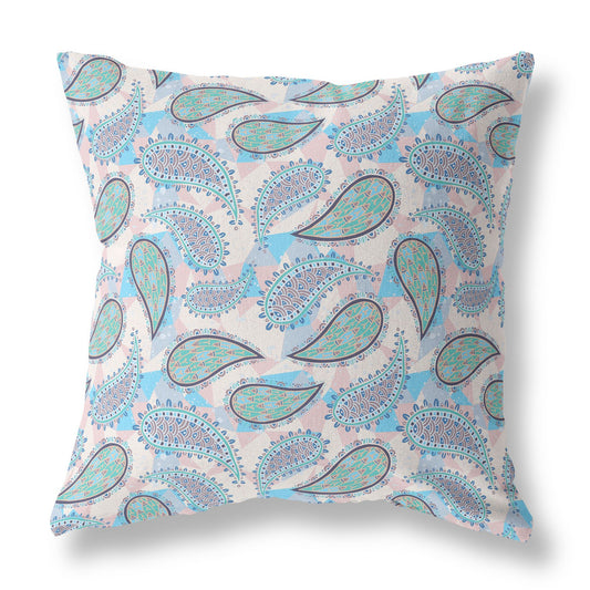 16?ǥ Blue Green Boho Paisley Indoor Outdoor Throw Pillow