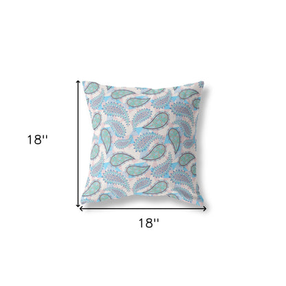 18” Blue Green Boho Paisley Indoor Outdoor Throw Pillow