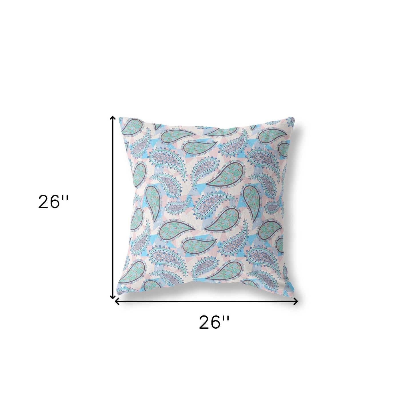 18” Blue Green Boho Paisley Indoor Outdoor Throw Pillow