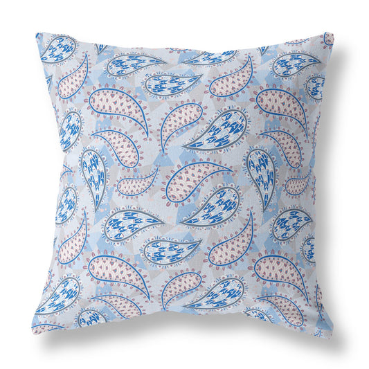 16?ǥ Blue Gray Boho Paisley Indoor Outdoor Throw Pillow