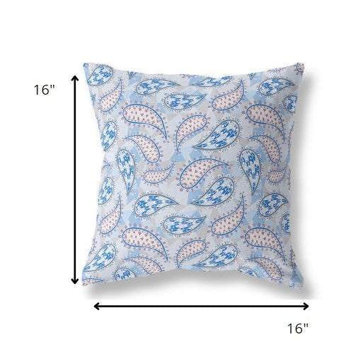 16?ǥ Blue Gray Boho Paisley Indoor Outdoor Throw Pillow