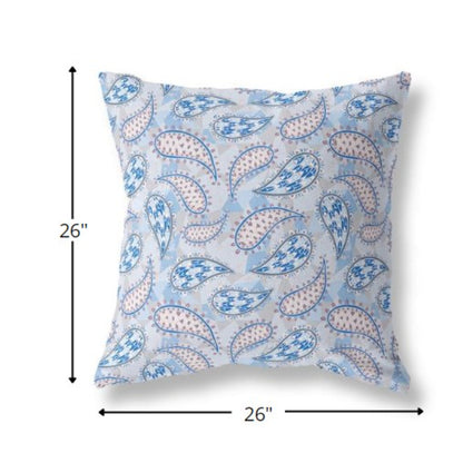 18” Blue Gray Boho Paisley Indoor Outdoor Throw Pillow