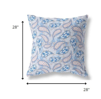 18” Blue Gray Boho Paisley Indoor Outdoor Throw Pillow