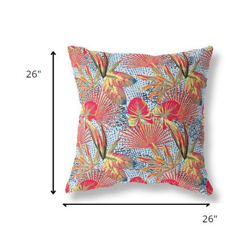 18” Crimson Yellow Tropical Indoor Outdoor Throw Pillow