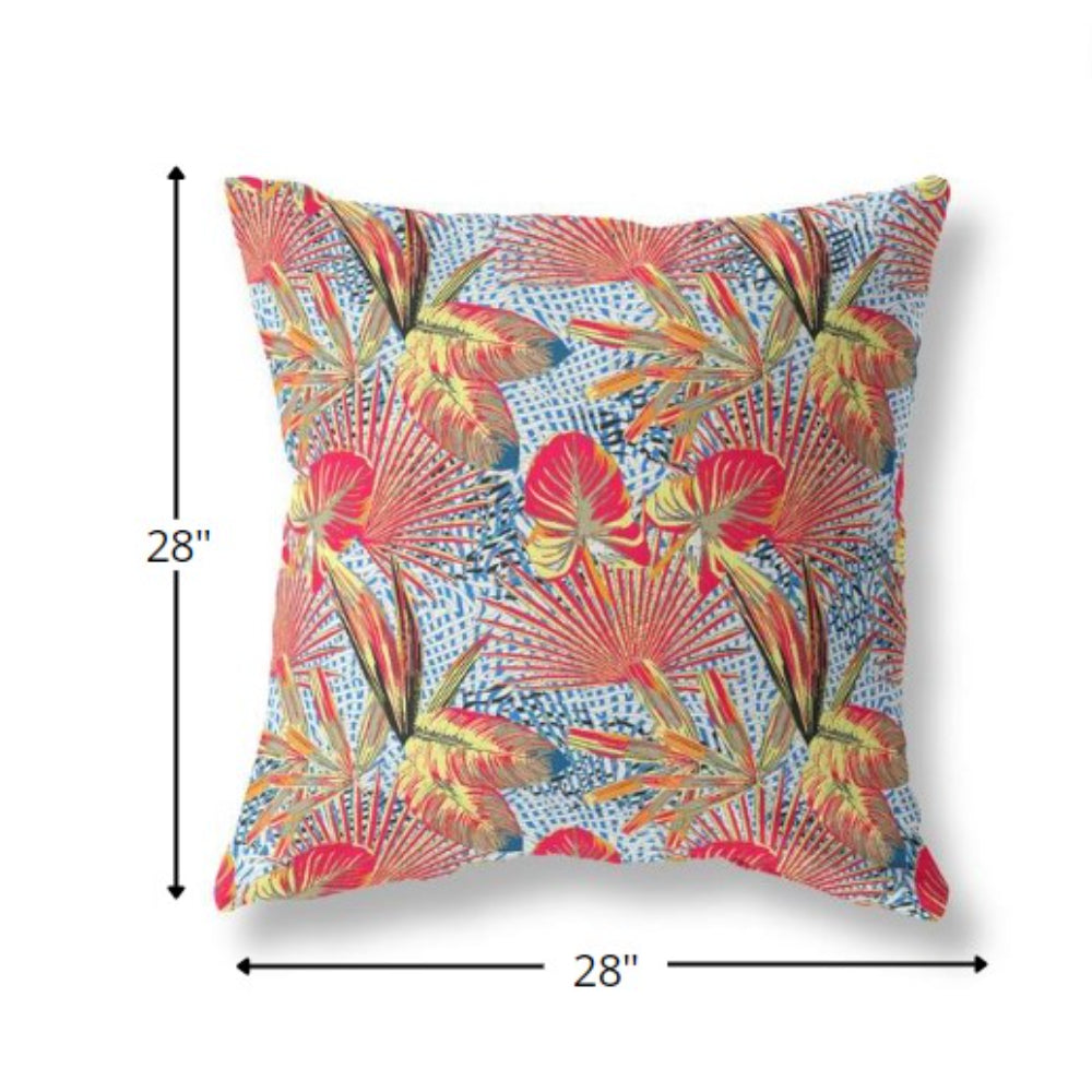 18” Crimson Yellow Tropical Indoor Outdoor Throw Pillow
