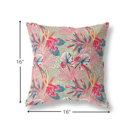 16?ǥ Red Gold Tropical Indoor Outdoor Throw Pillow