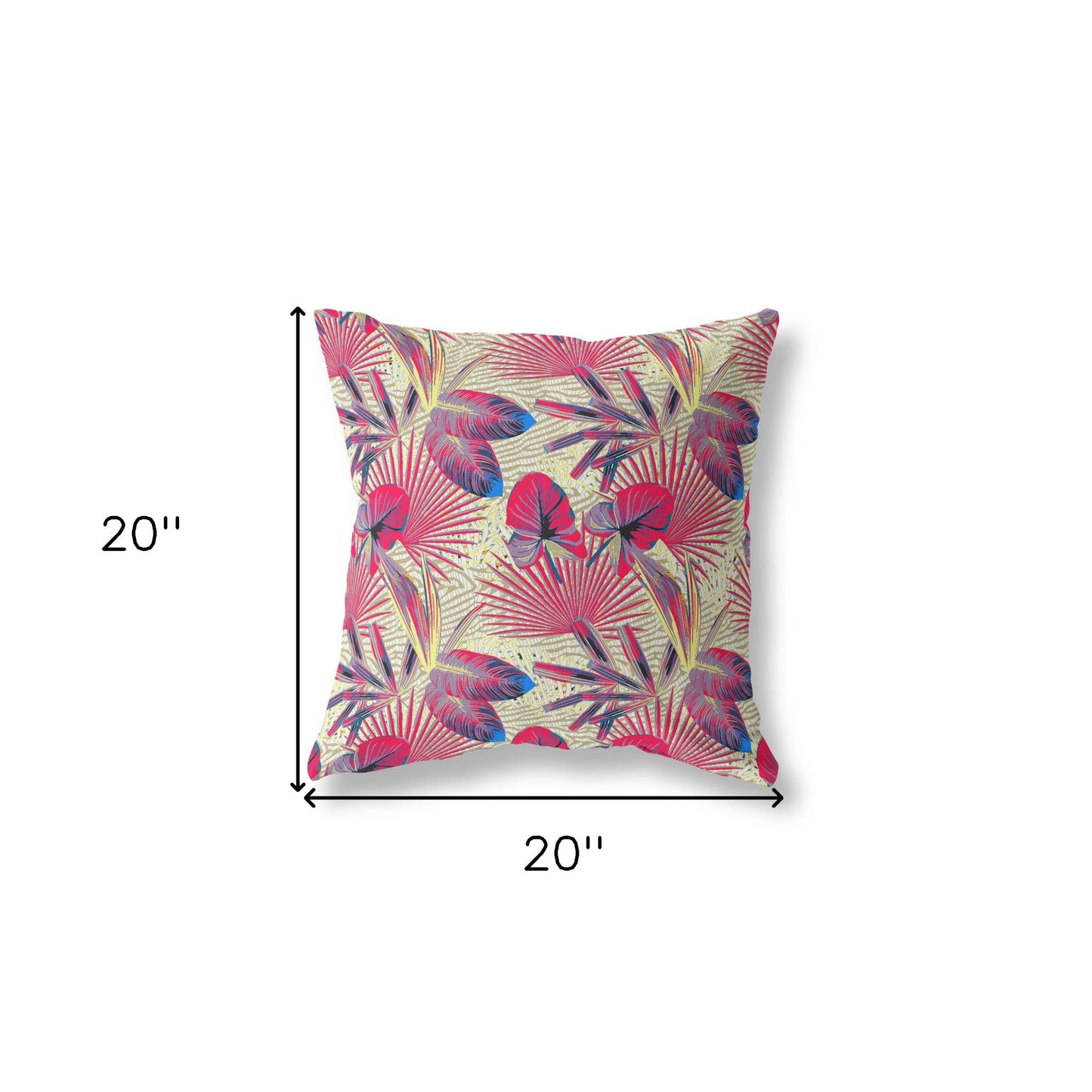 18” Pink Yellow Tropical Indoor Outdoor Throw Pillow