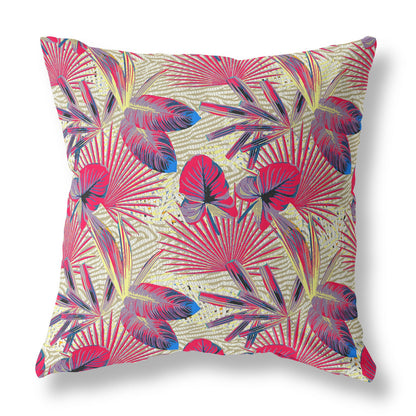 18” Pink Yellow Tropical Indoor Outdoor Throw Pillow