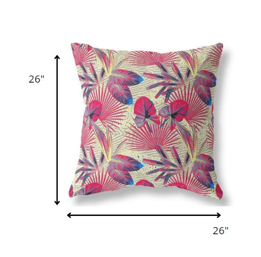 18” Pink Yellow Tropical Indoor Outdoor Throw Pillow