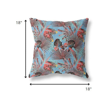 18” Coral Blue Tropical Indoor Outdoor Throw Pillow