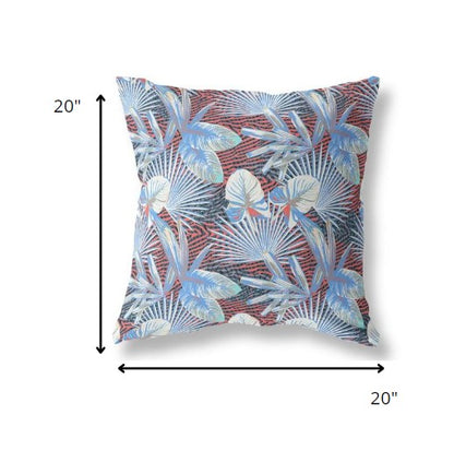 18” Blue Red Tropical Indoor Outdoor Throw Pillow