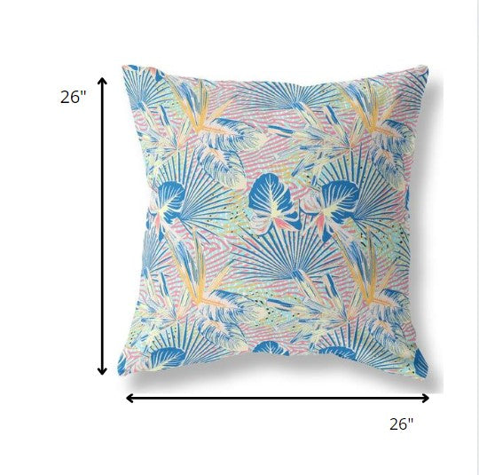 18” Blue Pink Tropical Indoor Outdoor Throw Pillow