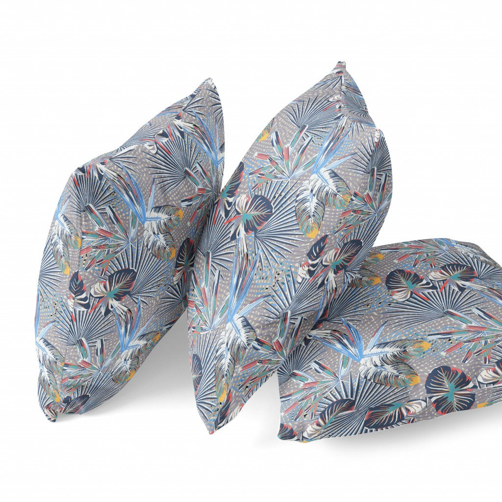 18” Indigo Gray Tropical Indoor Outdoor Throw Pillow