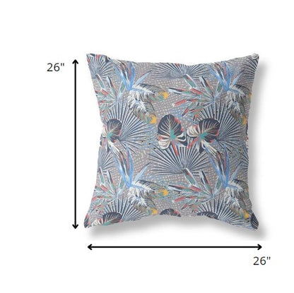18” Indigo Gray Tropical Indoor Outdoor Throw Pillow