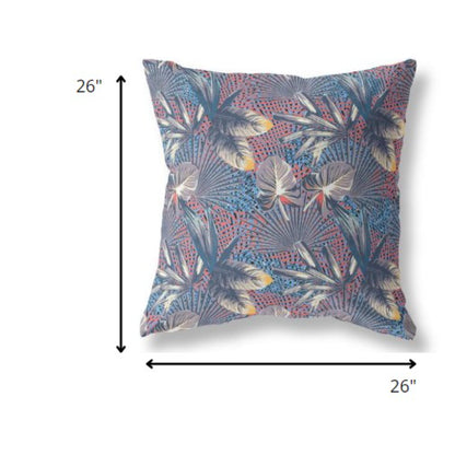 18” Indigo Red Tropical Indoor Outdoor Throw Pillow