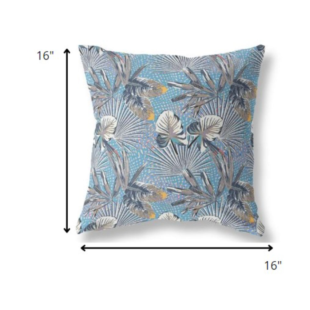 16?ǥ Gray Blue Tropical Indoor Outdoor Throw Pillow