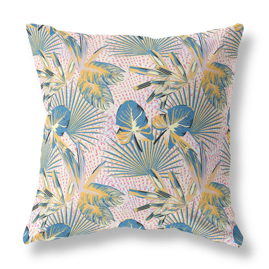 16?ǥ Blue Gold Tropical Indoor Outdoor Throw Pillow