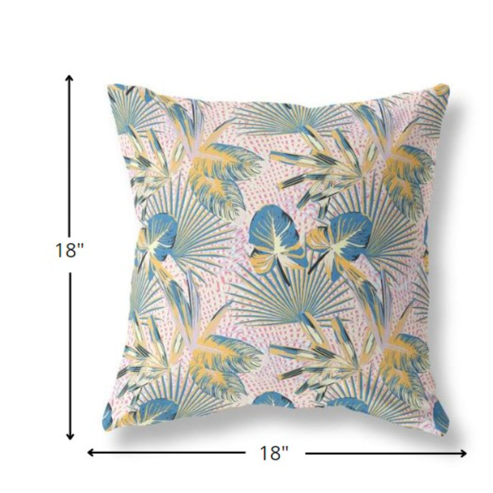 18” Blue Gold Tropical Indoor Outdoor Throw Pillow