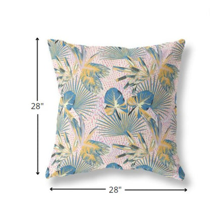 18” Blue Gold Tropical Indoor Outdoor Throw Pillow