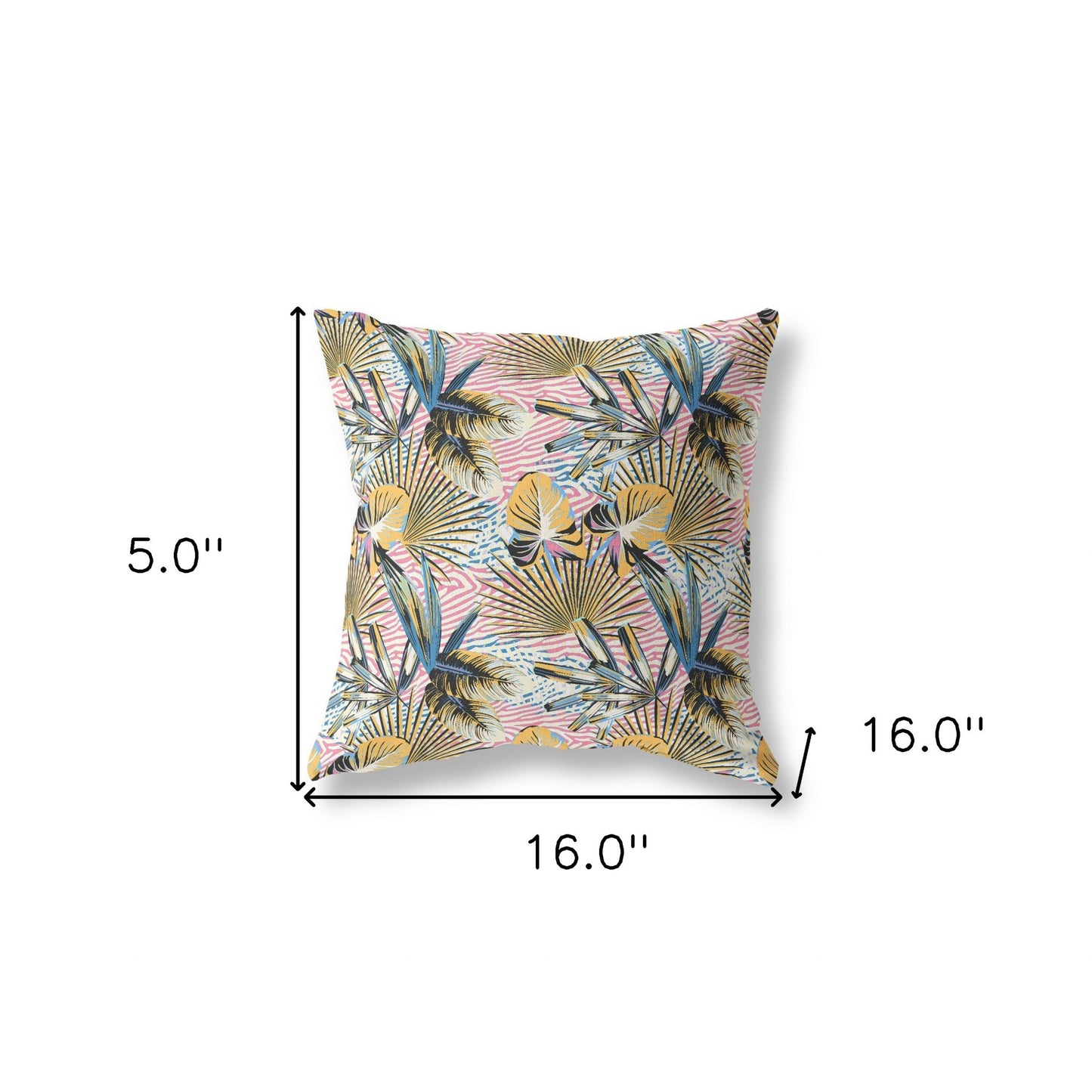 16?ǥ Gold Pink Tropical Indoor Outdoor Throw Pillow