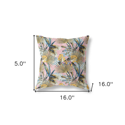 16?ǥ Gold Pink Tropical Indoor Outdoor Throw Pillow