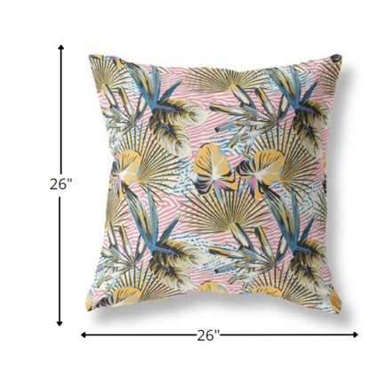 18” Gold Pink Tropical Indoor Outdoor Throw Pillow