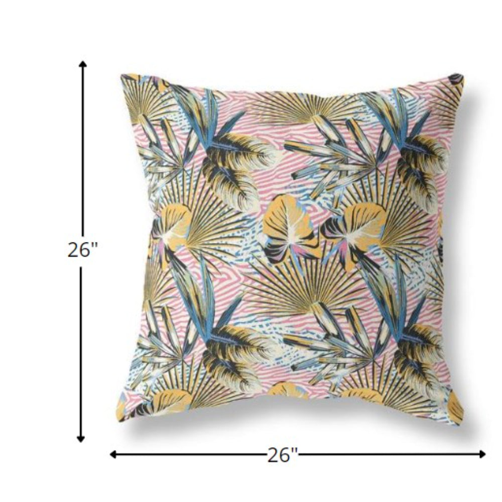 18” Gold Pink Tropical Indoor Outdoor Throw Pillow